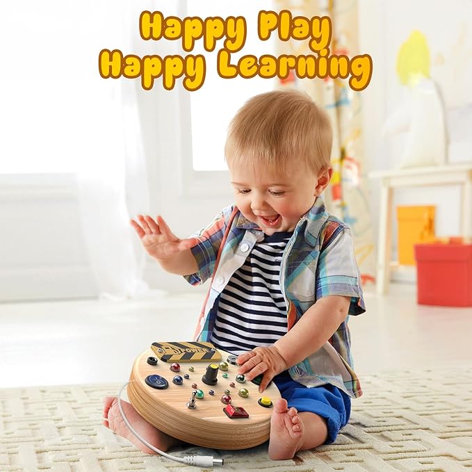 Busy Board, Montessori Toys for 1-3 Year Old - Wooden Sensory Toy with LED Light Switches, Travel Toddler Toys for 1+ Year Old Boys & Girls | Educational Gift for Kids