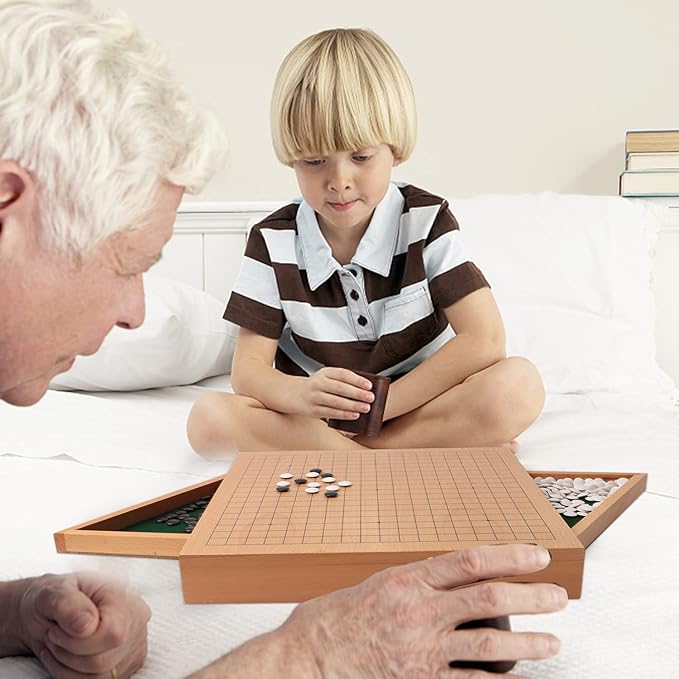 GSE Games & Sports Expert 12-Inches Wooden Go Board Game Set with Drawers, Wood Go Game Board Set with Plastic Stones, Classic Chinese Strategy Board Game