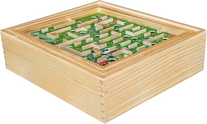 STERLING Games Wooden Labyrinth Jungle Nature Theme Tilt Maze Game with Marble Ball and 60 Waypoints for 6 Years Up, 13.5" x 13" Board