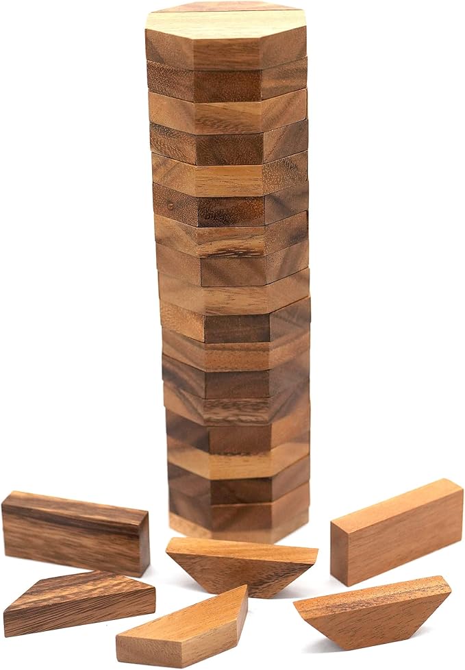 BSIRI Octa Tumbling Tower Game - Wooden Stacking Game, Outdoor Games for Adults and Family, Ideal for Game Night, Home Decor for Living Room, Classroom, Office