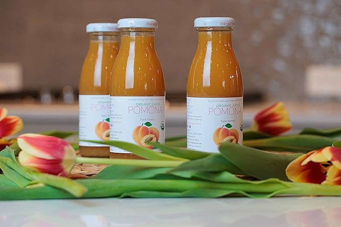 Pomona Organic Apricot Juice, Cold Pressed USDA Organic Juices, 100% Apricots, No Added Sugar, Not From Concentrate, Vegan, Kosher, Non GMO, Pasteurized, 8.4 oz Glass Bottles (Pack of 12)(Packaging May Vary)