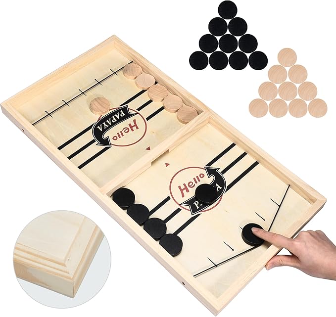 Fast Sling Puck Game - Test Your Speed and Accuracy with This Fast-Paced Wooden Air Hockey Desktop Battle Board Game - Guaranteed Fun Gifts for Family Night or Friends Party