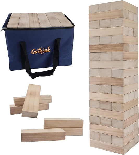 GOTHINK Giant Tumble Tower Game, Large Tumbling Tower Stacking to Over 4 FT 54pcs Wooden Jumbo Blocks for Outside Yard Games with Carry Case Timber Stacking Game Night Toy Gift for Kids Adults Family