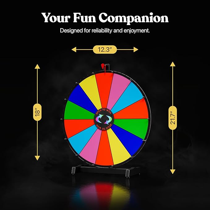 T-SIGN 18 Inch Heavy Duty Spinning Prize Wheel - 14 Slots Color Tabletop Roulette Wheel of Fortune - with Dry Erase Marker and Eraser Win The Fortune Spin Game for Carnival & Trade Show (Multicolor)