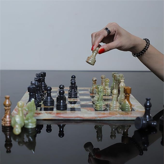 Handmade Marble Chess Set - Green & Black (12 x 12 Inches) - Chess Sets for Adults - Premium Quality Chess Boards - Fancy Chess Boards