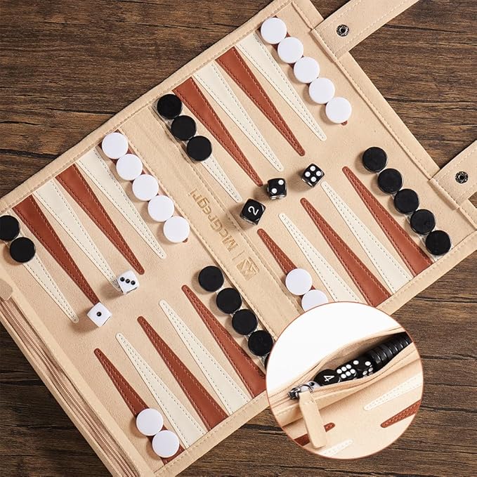 Backgammon Game Set - Roll up Board Games- Portable Travel Backgammon for Companion. Multiple Colors