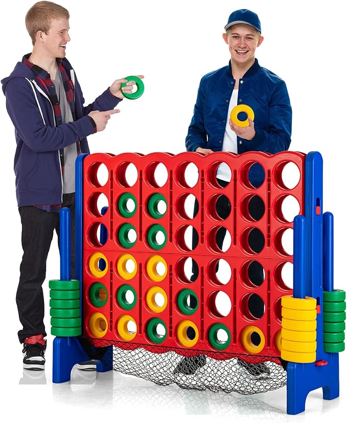 Costzon Giant 4-in-A-Row, Jumbo 4-to-Score Giant Game Set for Kids & Adults, Indoor Outdoor Yard Connect Game, 3.5FT Tall with 42 Jumbo Rings & Quick-Release Slider, Perfect for Family & Party Games
