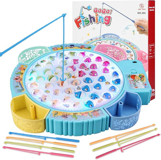 Light Up Fishing Game Toys, Rotating Board Game with Music Including 45 Fishes and 8 Fishing Poles, Party Game Toys for Kids Age 4 5 6 7 8 and Up