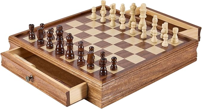 VEVOR Solid Wood Chess Set, 15 inch 2-in-1 Chess Checkers Game Set, Chess Board Games with Storage Drawer & Weighted Chess Checkers Pieces & 2 Queens, Christmas Crafts Xmas Gift