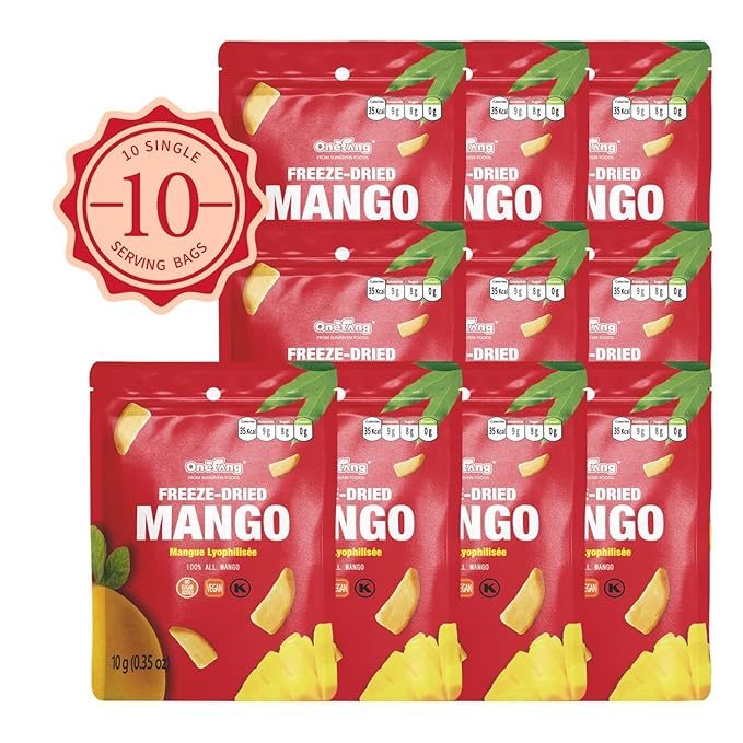 ONETANG Freeze-Dried Fruit Mango Chips, 10 Pack Single-Serve Pack, Non GMO, Kosher, No Add Sugar, Gluten free, Vegan, Holiday Gifts, Healthy Snack 0.35 Ounce