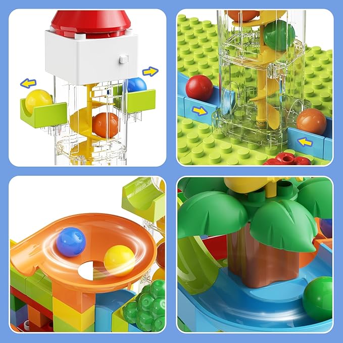 Marble Run Toy Motorized Elevator Marble Maze Kit with Perpetual Motion Machine, Building Block Educational Construction Game Playset STEM Learning Hand Eye Coordination Training Unlimited DIY