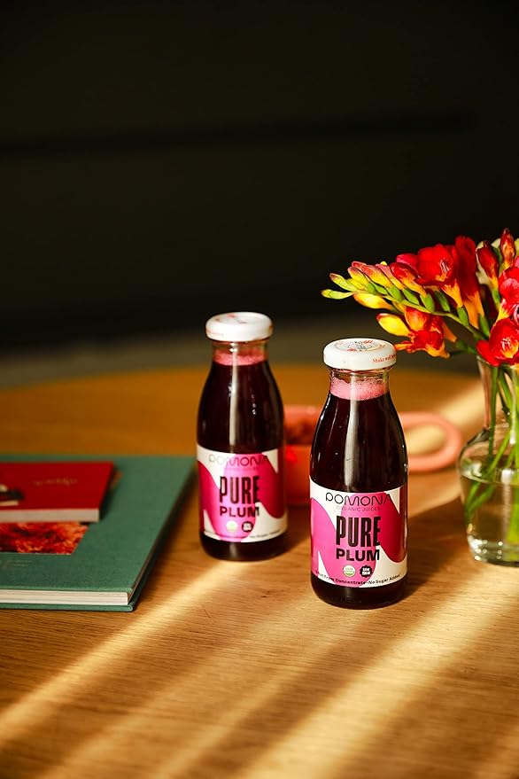 Pomona Organic Plum Juice (Pack of 12), Cold Pressed USDA Organic Juices, 100% Plums, No Added Sugar, Not From Concentrate, Vegan, Kosher, Non GMO, Pasteurized, 8.4 oz Glass Bottles