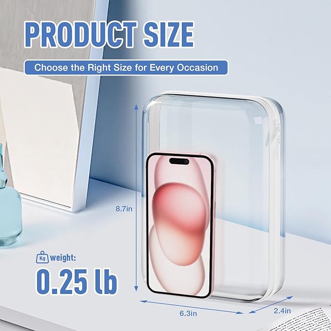 2Pcs Clear Zipper Pouches, White BIiss Plastic Bins for Organizing, Hard Clear Hard Shell Zipper Case Makeup Bag & Travel Organizer for Storage Cosmetics, Puzzles, 8.7 x 6.3 x 2.4 Inch