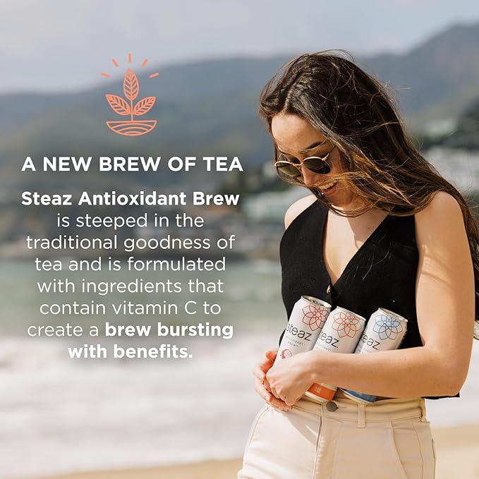 Steaz - Organic Green Tea - Zero Calorie Peach Mango (12 Pack) - Antioxidant Brew - 65mg Natural Caffeine, Vitamin C - Stevia Sweetened Iced Tea - Vegan, Fair Trade - 12 Cans, 16 fl oz (473mL)