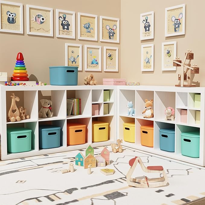 8 Pack Colorful Storage Bins with Lids Stackable Storage Container for Organizing, Storage Boxes with Handle for Shelves, Cute Storage Bin for Craft, Snacks, 9.85x6.9x5.7 inch