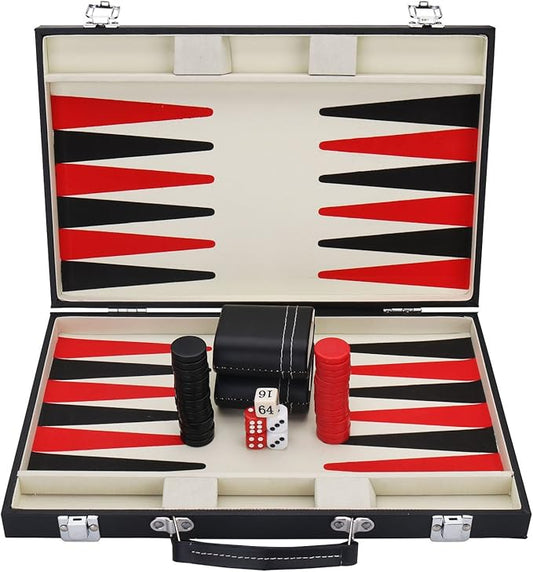 KAILE Wood Board Game, Backgammon for 2 Players, 12 Years and Up, Family Time, Travel Leatherette Carrying Case, Black and Red, 15inch, 1 Count