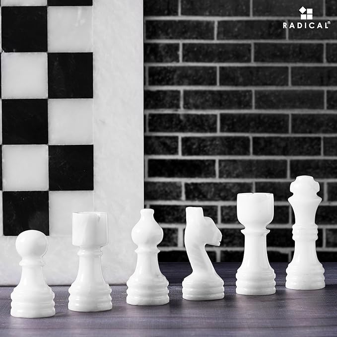 Radicaln Marble Chess Set 12 Inches White and Black Handmade Chess Sets for Games for Adults - 1 Chess Board & 32 Chess Pieces 2 Player Games - Travel Chess Board Game