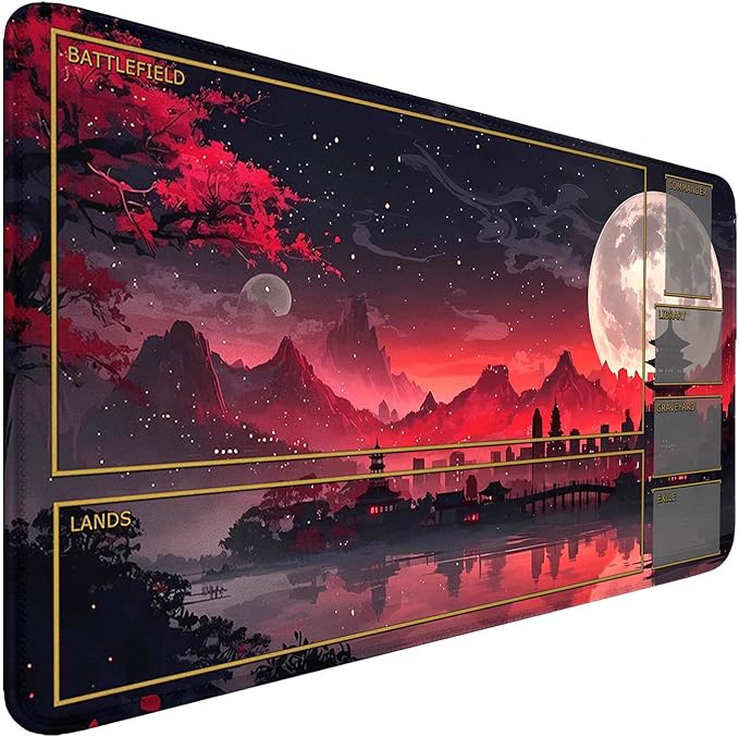 MTG Playmat Stitched Edges, MTG Play Mat for MTG TCG 24 x 14 inches Trading Card Inked Game Playmats with Storage Bag Smooth Rubber Surface Battle Game (Playmat 3)