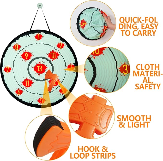 Axe Throwing Toys for Kids Adults, Yard Ax Dart Games for Boys Girls Axe Throwing Set Family Party Camping Carnival Games Indoor Outdoor Play Activity Center, 4 Sticky Axes, 28'' Cloth Board