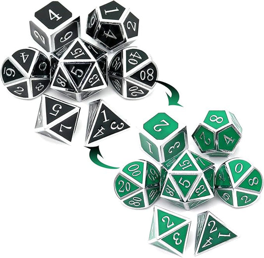 Haxtec Color Shifting Metal DND Dice Set Temperature Sensitive Polyhedral D&D Dices for RPG Dungeons and Dragons-Silver Black Green Shift