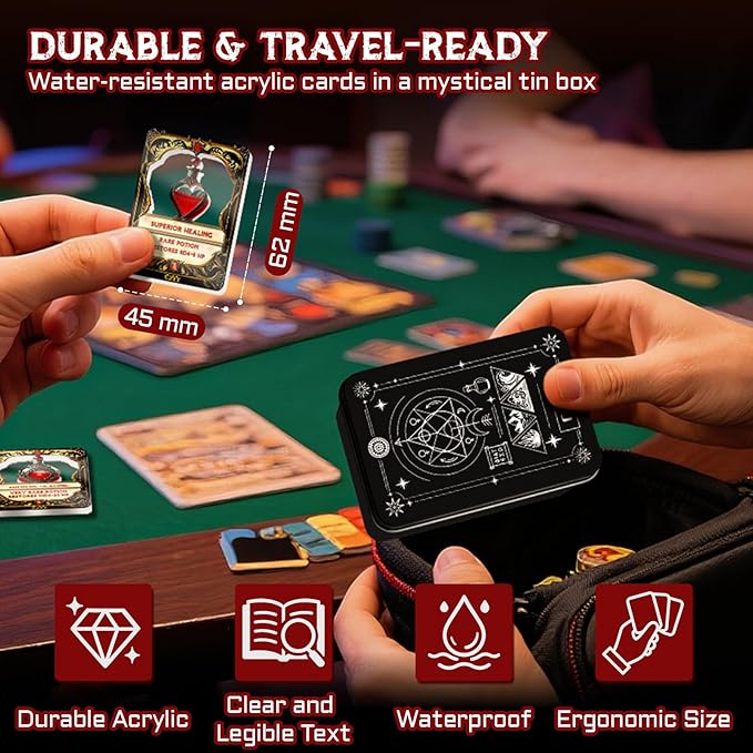 DND Healing Potion Cards Set - 15 Acrylic Fantasy Potion Tokens with Real Red Liquid | Ideal for Dungeon Masters, Tabletop RPG Players, Collectors & Immersive Game Nights (Style A)