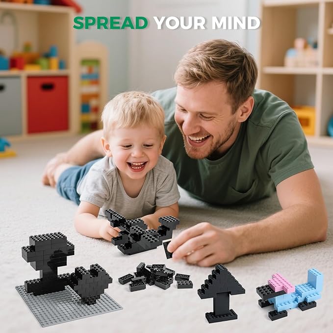 500 Piece Classic Building Bricks and 1 Gray Baseplate, 2x4 Bricks Bulk Creative Building Toys, Blocks Bulk for Kids Ages 6+, Black