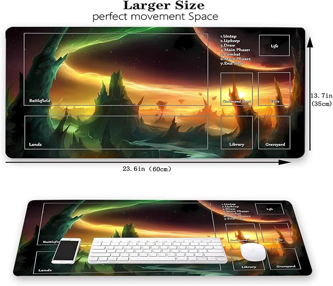 MTG Playmat, Game Play Mat for MTG TCG 24 x 14 inches Trading Card Inked Game Playmats with Storage Bag Smooth Rubber Surface Battle Game (Playmat 2)