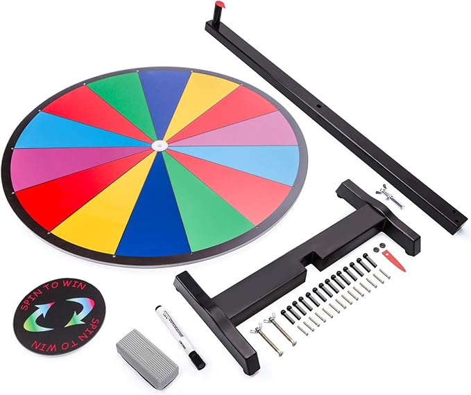 T-SIGN 18 Inch Heavy Duty Spinning Prize Wheel - 14 Slots Color Tabletop Roulette Wheel of Fortune - with Dry Erase Marker and Eraser Win The Fortune Spin Game for Carnival & Trade Show (Multicolor)