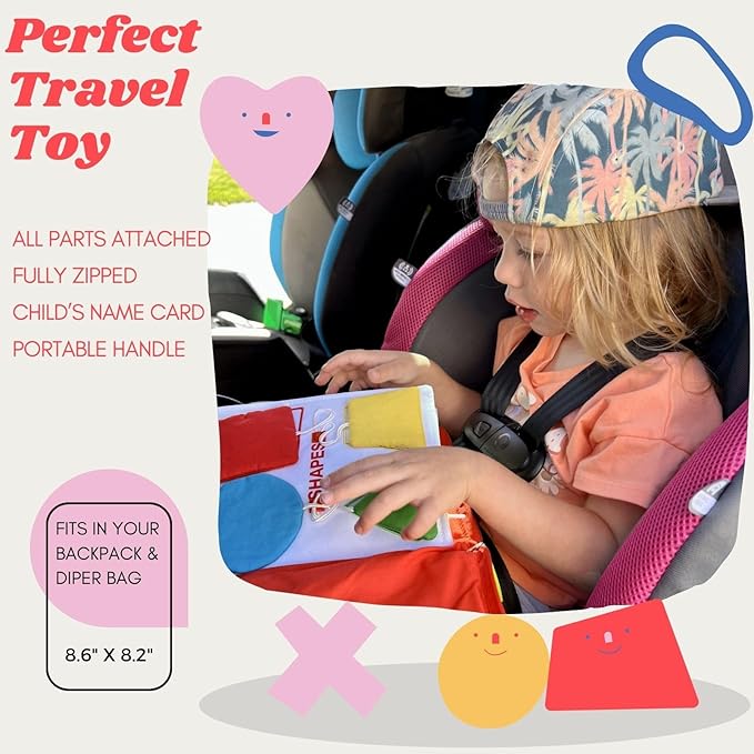 My Quiet Book - Toddler Travel Essential, Car Plane Activity Books, Airplane Montessori Busy Board, Busy Book for Toddlers 1-3, Gifts for 1 2 3 4 Year Old Girl, Birthday Gifts Toys Age 2-4