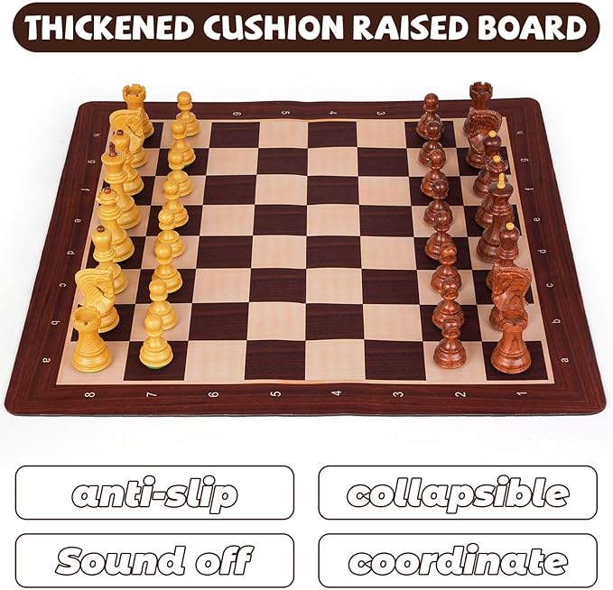 20'' Tournament Chess Set Foldable Silicone Chess Board Game Chess Pieces 3.8'' King Height Portable Travel Roll up Chess Game Set for Adults and Kids with Storage Bag Family Board Game