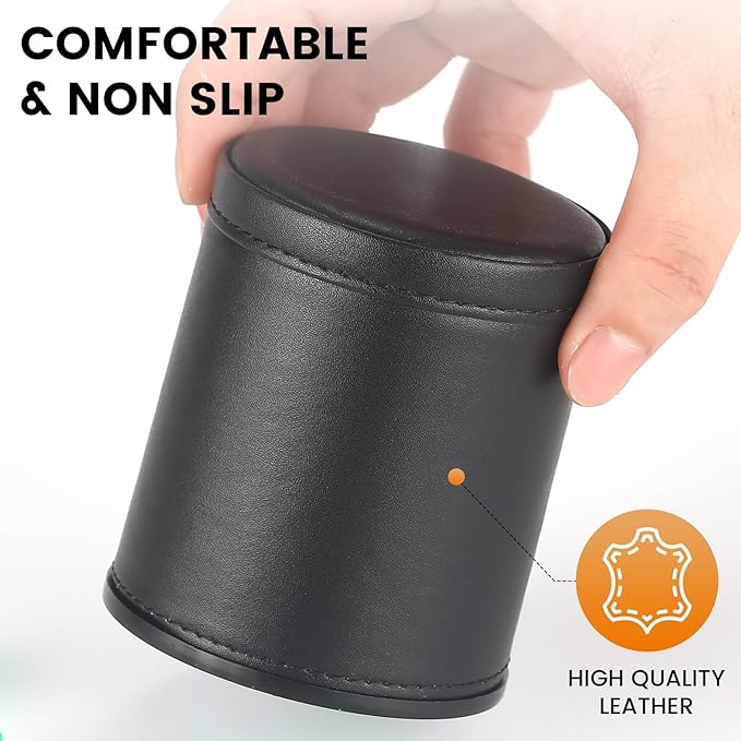 5 Pack PU Leather Dice Cups Velvet Felt-Lined Shaker Cups with 30 Dot Dice for Bar Party Yahtzee Farkle Dice Games