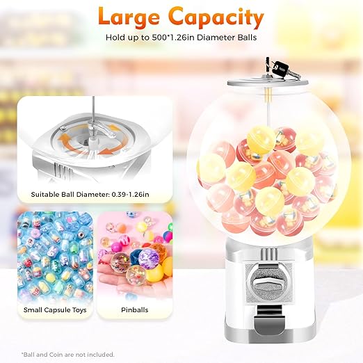 Vending Machine, 1.26 in Ball Bulk Vending Machine Classic Bubble Capsule Toys Dispenser, Commercial Candy Gumball Machine for Game Stores and Retail Stores