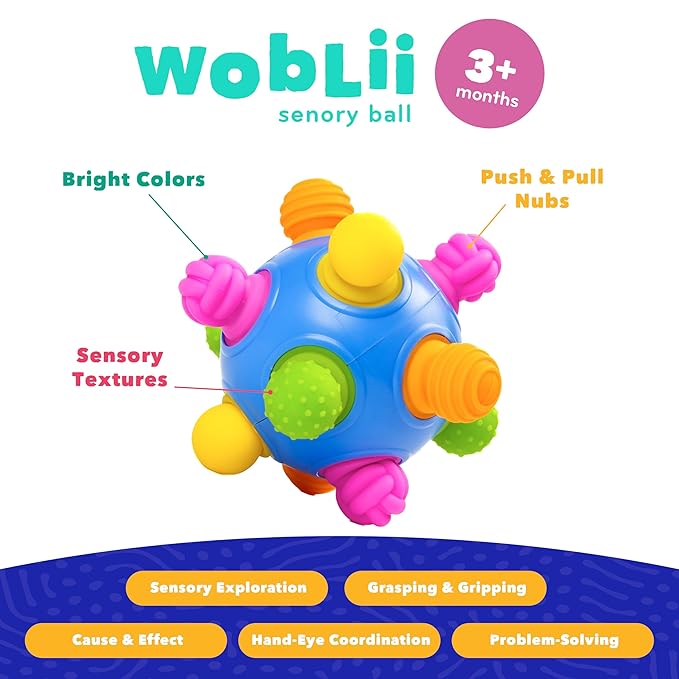 Mobi Woblii Sensory Ball - Sensory Activities for Toddlers and Kids, BPA-Free and Food Grade Silicone Teething Toy, Montessori Learning Games - for 3 Month Old and Up