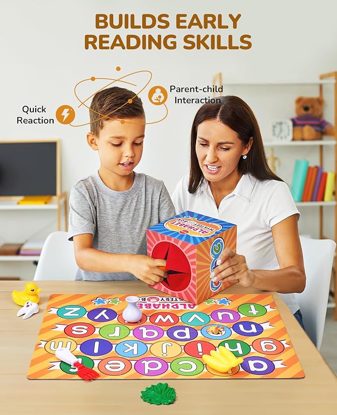 JoyCat Mystery Alphabet Box for Kids 26 PCS Letters Sorting Matching Game Activities Letter Sounds Fine Motor Learning Toys for Preschool Kindergarten Classroom - Easter Basket Stuffers Gifts