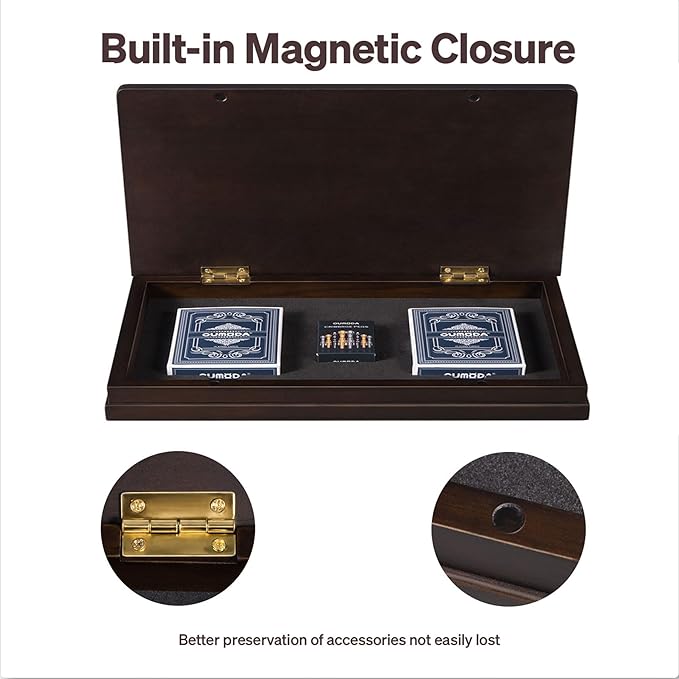 Wooden Magnetic Cribbage Board Game| Travel 3-Track Scoreboard Set| 2 Playing Cards| 9 Metal Pegs| Compact Size for Travelling Game Night (Instruction Included)