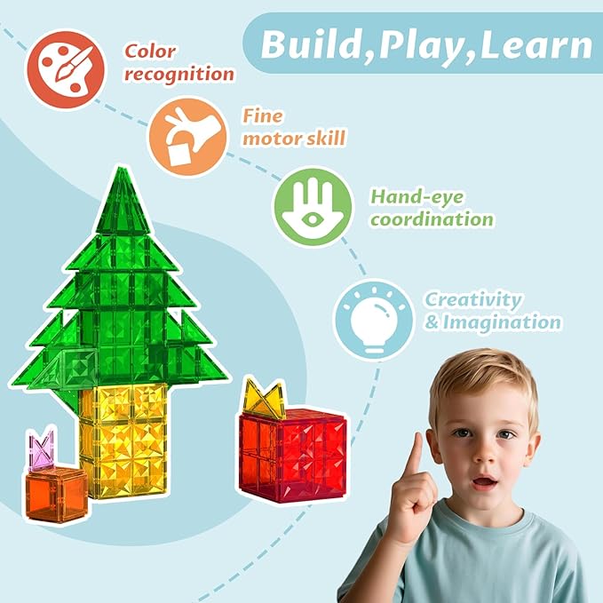 Magnetic Building Tiles 100 PCS Magnets Stacking Kids Toys STEM Sensory Games Educational Construction Toys Christmas Toy Gift for Boys and Girls 3 Year Old Up (Large)
