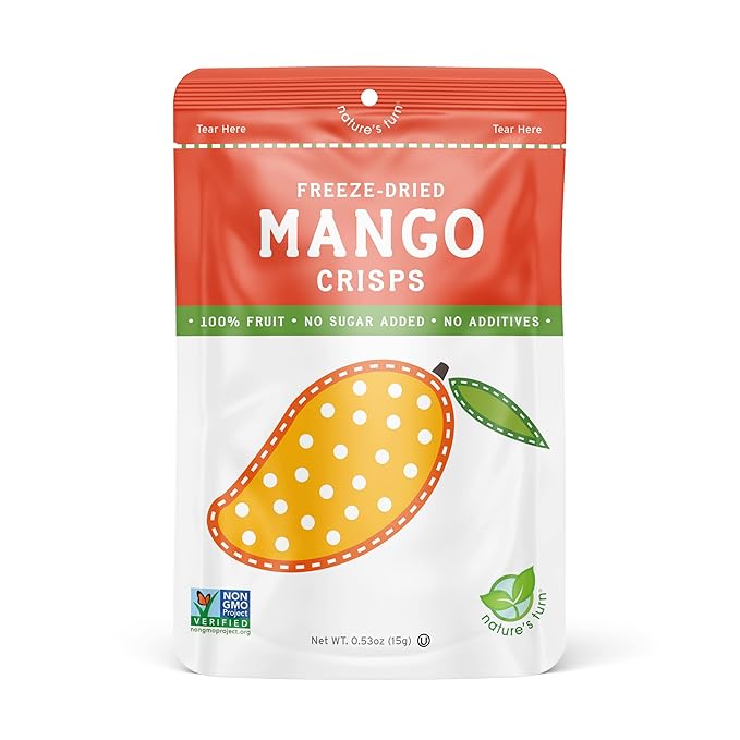 Nature’s Turn Freeze-Dried Mango Crisps – Healthy, Gluten-Free, Crispy & Delicious, Plant-Based Snack, Ideal for Cereal, Smoothies, School Lunches, & On-the-Go, Pack of 12 (0.53 oz Each)