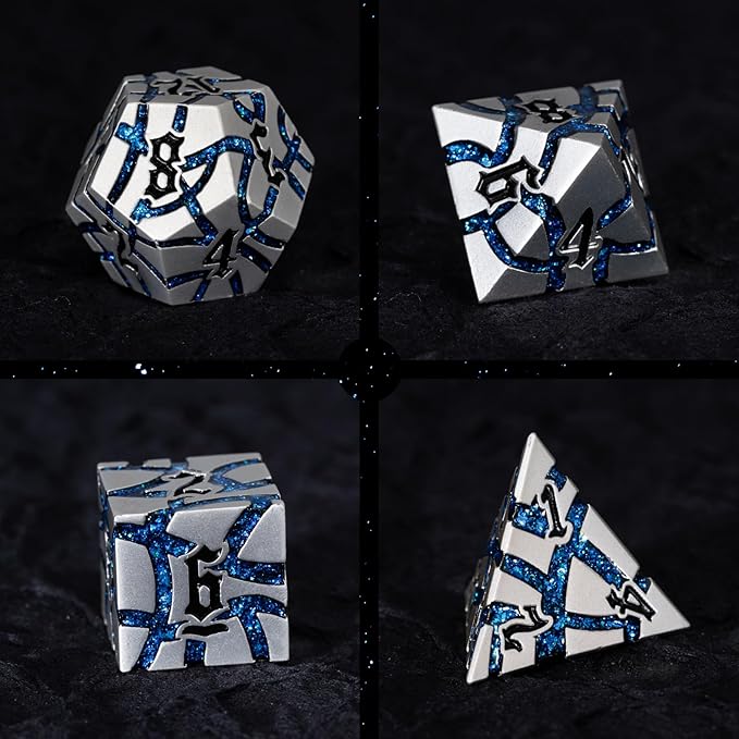 Dice Set D&D Dungeons and Dragons Dice D20 Metal DND Dice Set with Box, Polyhedral Role Playing Dice D12 D10 D% D8 D6 D4 for MTG RPG Board Games (Pearl Silver Blue)