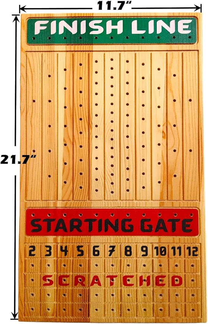 Horse Racing Game for Adults, Horse Race Board Game with 11 Luxurious Metal Horses (Silver, Black), 22” Pine Wood Horse Race Game Board, Dice & Card Included (Log Color2)