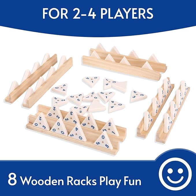 Triangle Domino Game Set with 8 Wooden Holders & 56 Triangular Domino Tiles & Brass Spinner Travel Essentials Classic Family Strategy Board Game for Kids and Adults