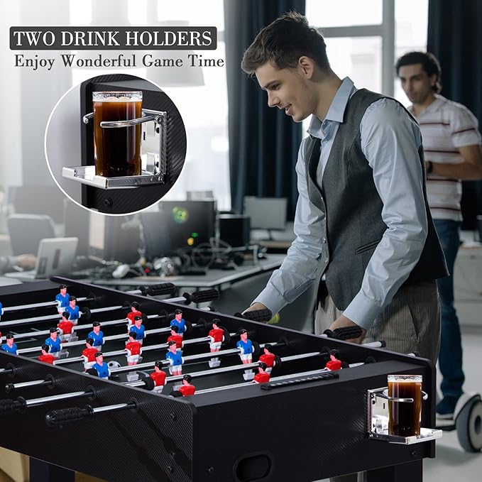 48in Foosball Table, Competition Sized Soccer Table w/ 2 Balls, 2 Cup Holders 2x4ft for Kids, Adults, Suit for 4 Players, Football Table for Home, Game Room, Arcade