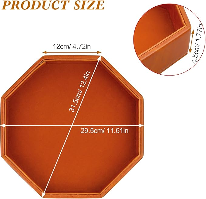 Dice Rolling Tray, Felt Lined PU Leather Octagon Dice Tray for Dungeon Crawler Games, Brown