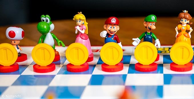 Super Mario Chess Set | 32 Custom Sculpt Chess Pieces Including Iconic Characters - Mario, Luigi, Peach, Toad, Bowser | Super Mario Themed Chess Game