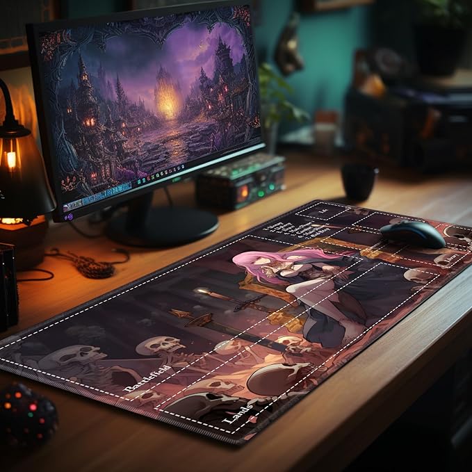 Playmat with Zones for MTG Card Game Playing, Game Mats Tabletop Magic Play Mats 24"x14" Commander Deck Gaming Desk Duel Mat Card Gameplay Mats for Beginner, Queen of Death