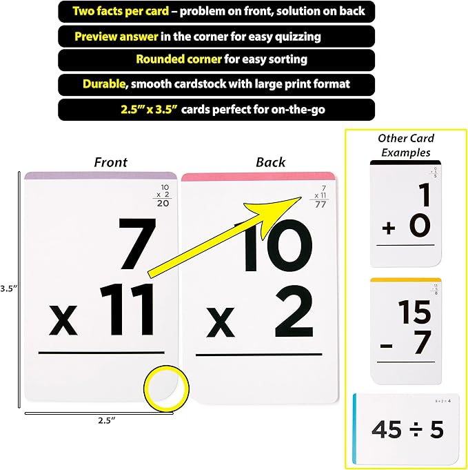Think Tank Scholar Math Flash Cards (600 Facts Box Set) Addition, Subtraction, Multiplication, Division - 10 Games - Toddlers 2-4 - Kids Ages 4-8 in Kindergarten, 1st, 2nd, 3rd 4th, 5th, 6th Grade