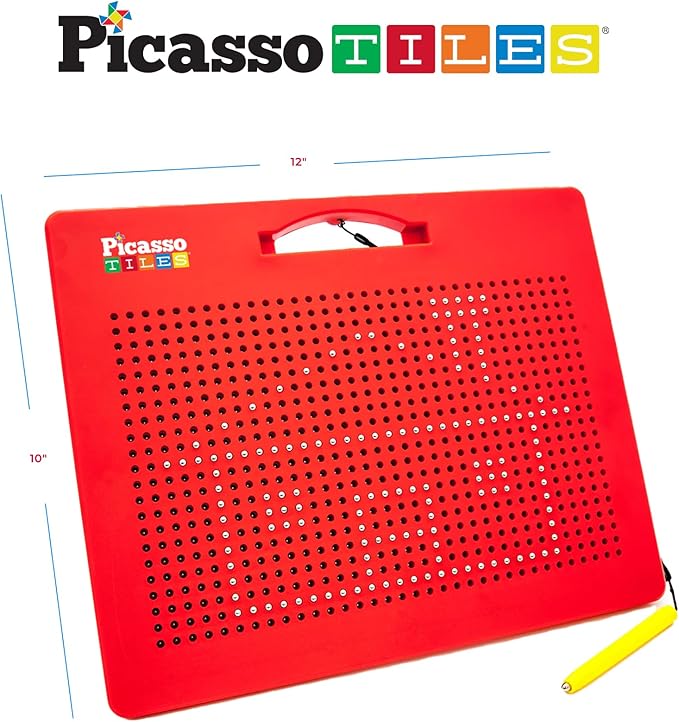 Picasso Toys Magnetic Drawing Board 12x10 inch Large 748 Bead Magnet Tablet Pad Erasable Reusable Writing Playboard STEM Toys Educational Playset Open-Ended Learning Kit Child Brain Development PTB01