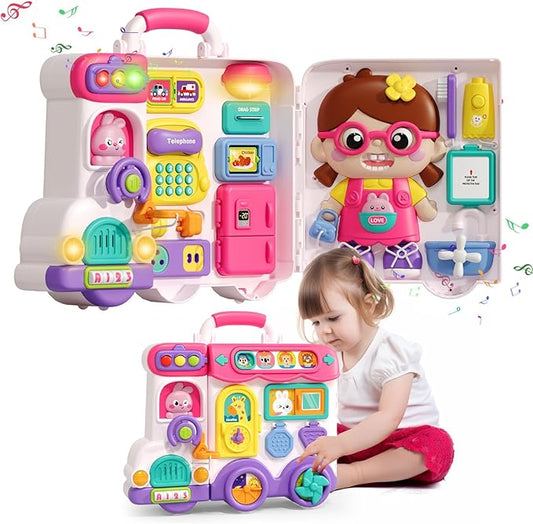 Musical Busy Board Montessori Toys for Toddler 1-3, Early Educational Montessori Toy for 1 2 3 year old Girls, Developmental Toy for 12-18 Month Age, Birthday Gifts Toys for 1+ Year Old Girls