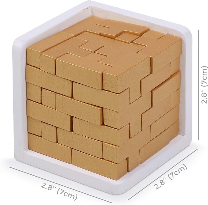 Original 3D Wooden Brain Teaser Puzzle: Engaging 3D Puzzle Box for Kids 8-12 & Adults, Desk Toys Delight, Challenging Games & Wooden Puzzles for Adult Brain Boost (Golden Edition)