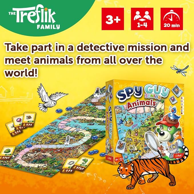 Trefl Spy Guy Animals Junior Cooperative Detective Game, Family Board Game, Meet The Animals, Huge Cartoon Board, for Adults and Children Aged 3 and Over