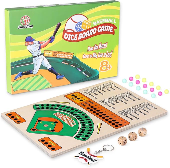 Baseball Board Game, Wooden Baseball Dice Game with Marbles, Baseball Travel Game and Indoor Table Game for Camping Family Gatherings, Baseball Gift for Teens Adults (Colourful Style)